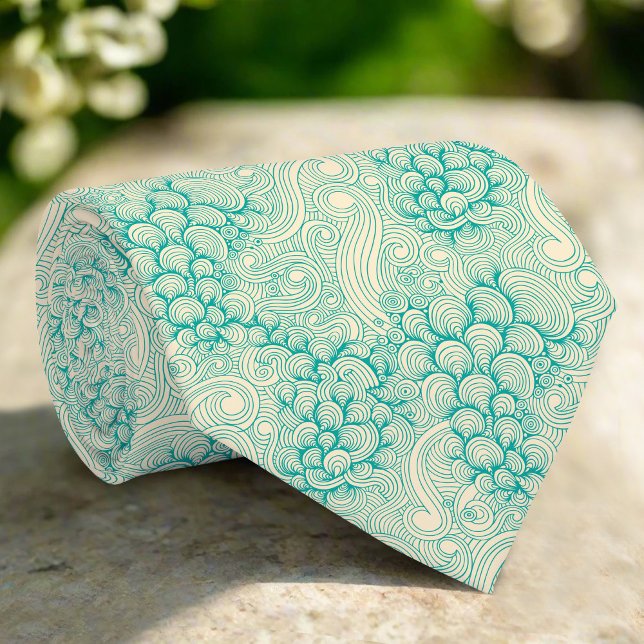 Turquoise Ocean Waves & Seashell Pattern Tie (Creator Uploaded)