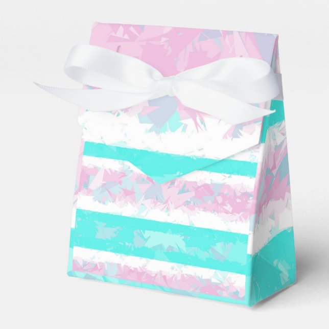 Turquoise, Off-White and Pink Stripes Favour Box (Front Side)