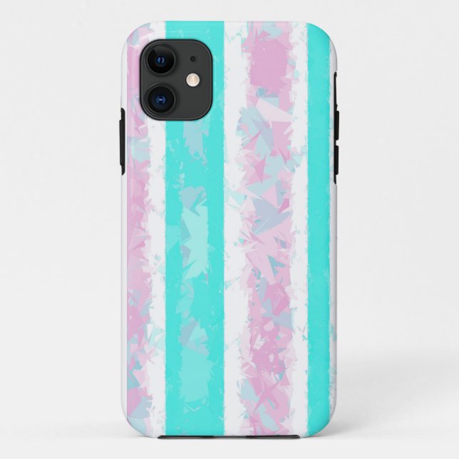 Turquoise, Off-White and Pink Stripes iPhone Case (Back)