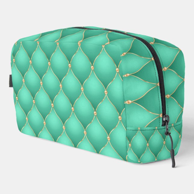 Turquoise Ogee Gold Diamonds Tufted Dopp Kit (Right Corner)