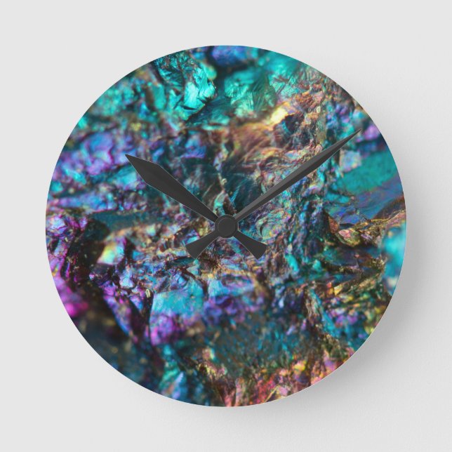 Turquoise Oil Slick Quartz Round Clock (Front)