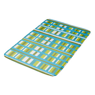 Turquoise, Olive & Lime Green Plaid Bath Mat