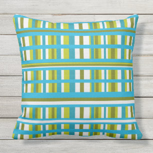 Turquoise, Olive & Lime Green Plaid Outdoor Cushion