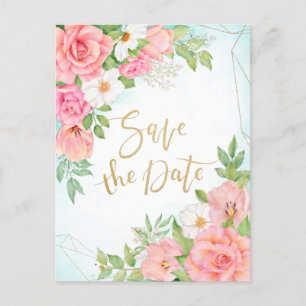 Turquoise Ombre Floral Bouquet Roses Save The Date Invitation Postcard