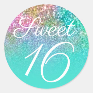Turquoise Ombre Mermaid Glitter Sweet Sixteen Classic Round Sticker