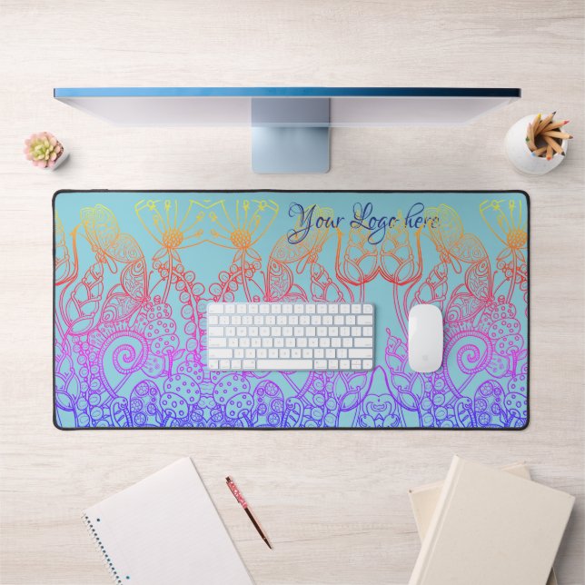 Turquoise Ombre rainbow Butterfly Desk Mat (Office 1)