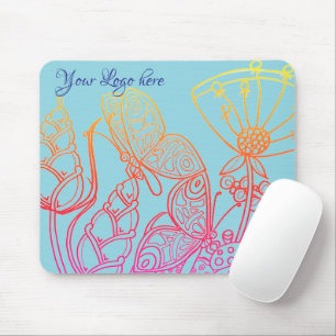 Turquoise Ombre rainbow Butterfly Mouse Pad