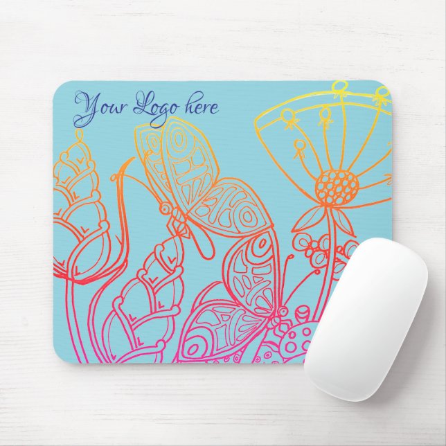 Turquoise Ombre rainbow Butterfly Mouse Pad (With Mouse)