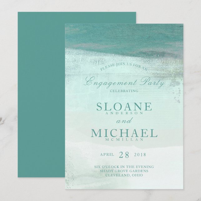 Turquoise Ombre Watercolor Beach Engagement Party Invitation (Front/Back)