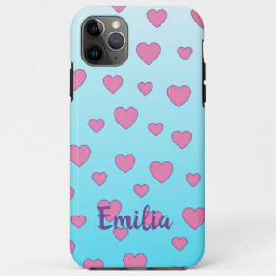 Turquoise Ombre with Heart design and Personalised iPhone 11 Pro Max Case