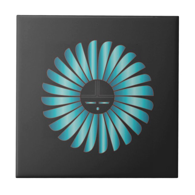 Turquoise on Black Sun Tile (Front)
