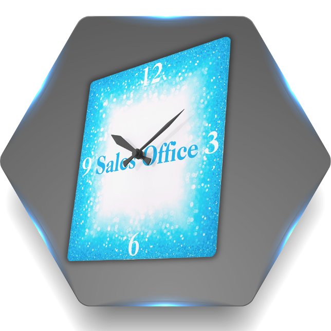 Turquoise on White, Monogram - Glitter | Square Wall Clock (Creator Uploaded)