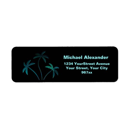 Turquoise Opal Palm Trees on Black Return Address Label