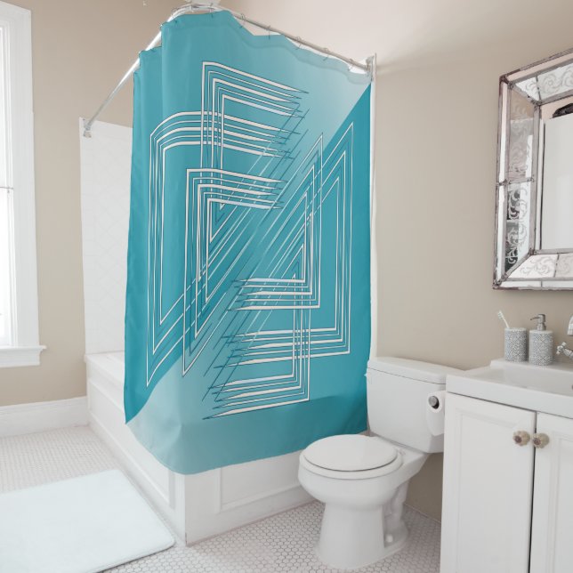 Turquoise opal white shower curtain (In Situ)