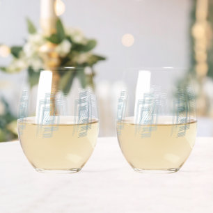 Turquoise opal white stemless wine glass