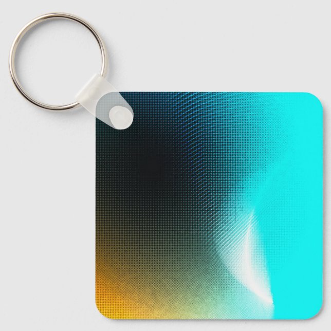 Turquoise Orange Abstract Gradient Mesh Art Key Ring (Front)