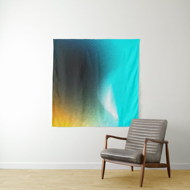 Turquoise Orange Abstract Gradient Mesh Art Tapestry (In Situ)