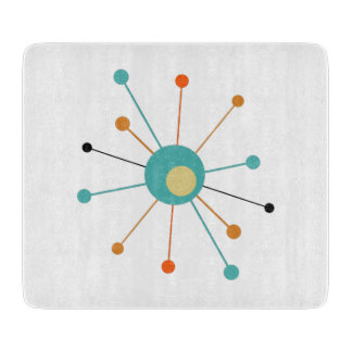 Turquoise Orange Atomic Era Starburst Mid Century Cutting Board