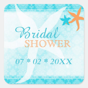 Turquoise Orange Beach Bridal Shower Square Sticker