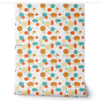 Turquoise Orange Black Circles Lines Mid Century