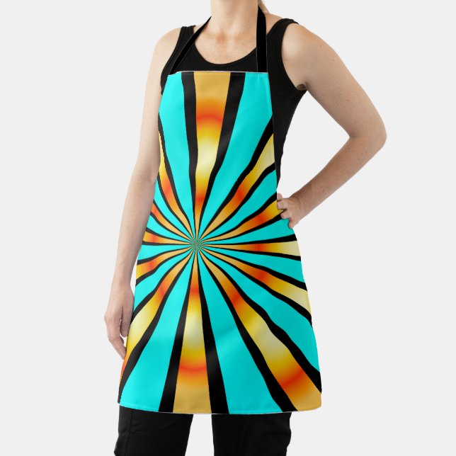 Turquoise Orange Black Radial Pattern   Apron (Insitu)