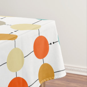 Turquoise Orange Cream Circles Mid Century Retro Tablecloth