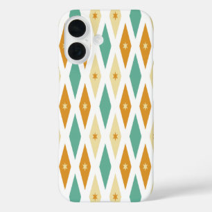 Turquoise Orange Cream Diamonds Stars Midcentury iPhone 16 Case
