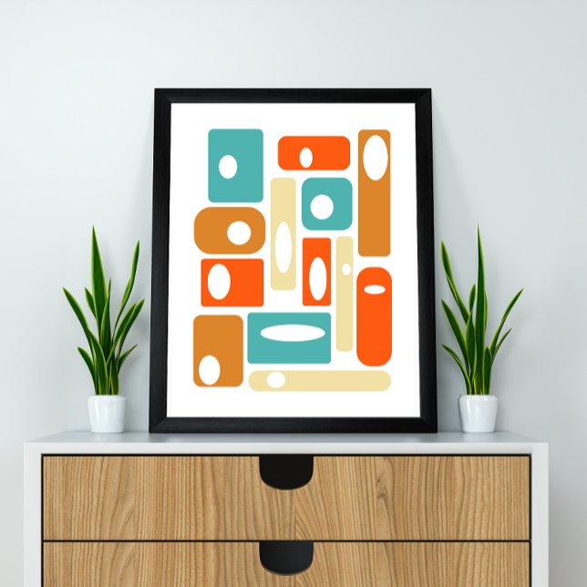 Turquoise Orange Cream Squares Mid-century Modern Poster (Creator Uploaded)