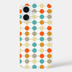 Turquoise Orange Cream Tan Circles On Black Grid iPhone 16 Case
