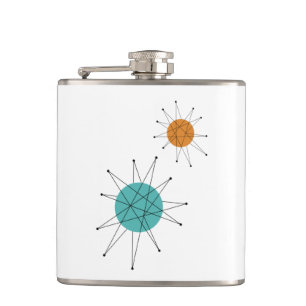 Turquoise Orange Franciscan Starburst Mid Century Hip Flask