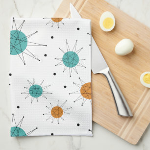 Turquoise Orange Franciscan Starburst Mid Century Tea Towel