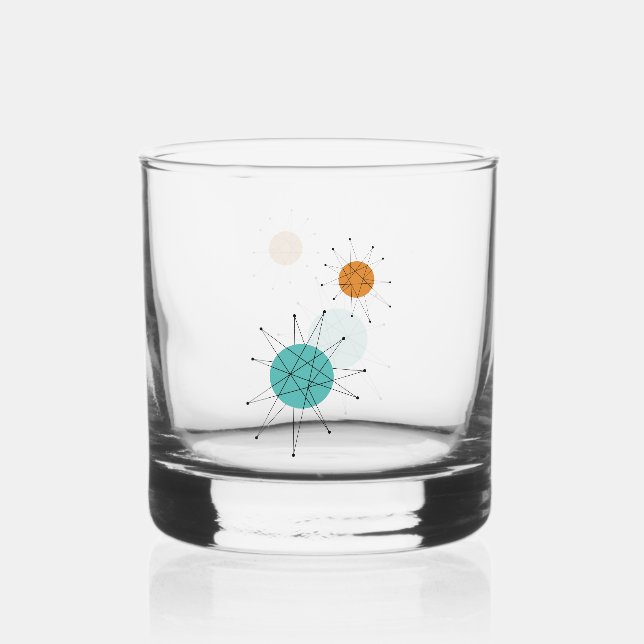 Turquoise Orange Franciscan Starburst Midcentury Whiskey Glass (Front)