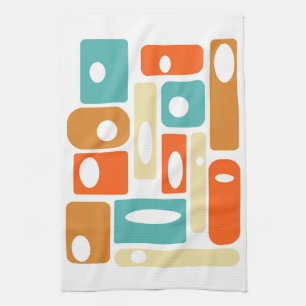Turquoise Orange Geometric Mid Century Modern Tea Towel
