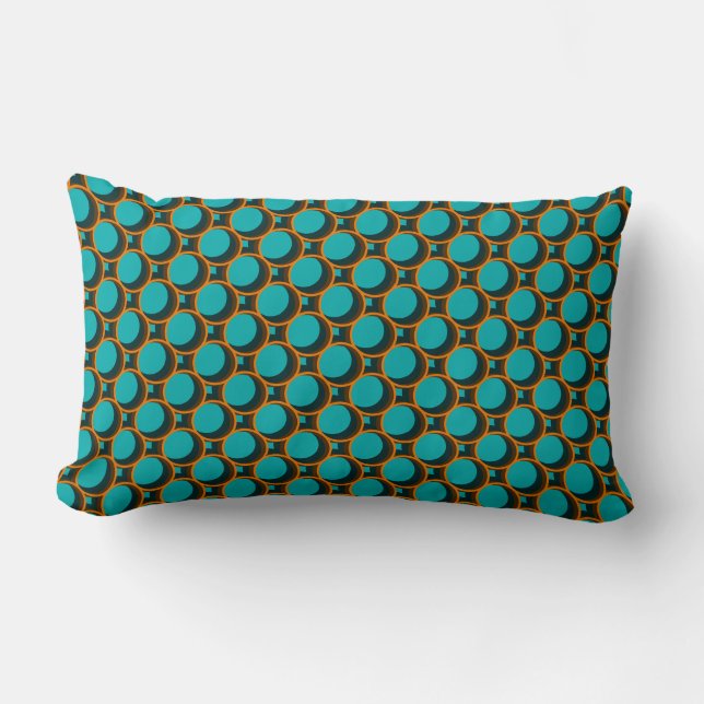 Turquoise & Orange Geometric Pattern Lumbar Cushion (Front)