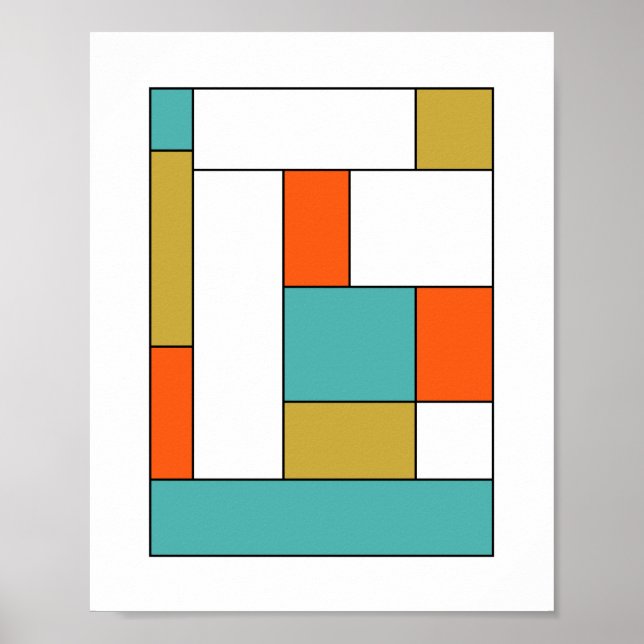Turquoise Orange Gold Colour Block Mid Century Poster (Front)