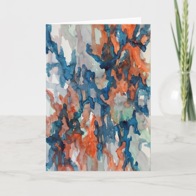 Turquoise, Orange, Gray Watercolor Greeting Card (Front)