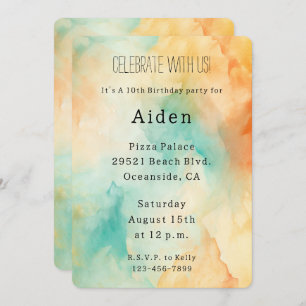 Turquoise Orange Peach Watercolor Invitation