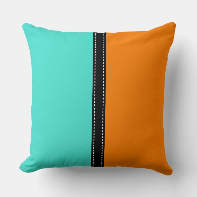 Turquoise & Orange Solid Colour Background Cushion (Front)