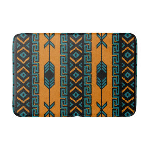 Turquoise Orange Southwest Tribal Aztec Pattern Bath Mat