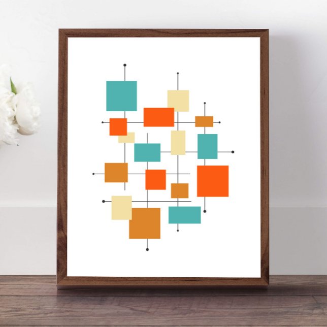 Turquoise Orange Squares Mid Century Modern Poster (Creator Uploaded)