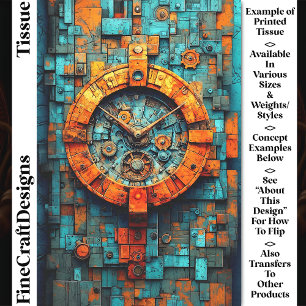 Turquoise & Orange Steampunk Clock CZ1 Decoupage Tissue Paper