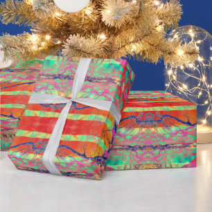 Turquoise Orange Stripe Holiday Wrapping Paper