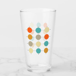 Turquoise Orange Tan Circles and Lines Mid Century Glass