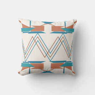 Turquoise Orange Teal Zig-zag Southwest Art Look Cushion