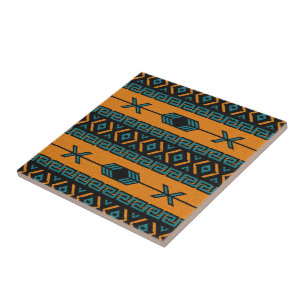 Turquoise Orange Tribal Southwest Aztec Pattern Tile