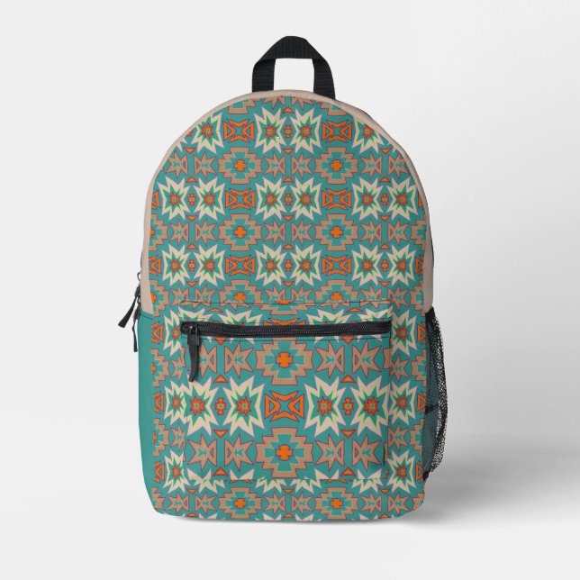 Turquoise Orange Tribal SouthWestern Pattern  Printed Backpack (Front)
