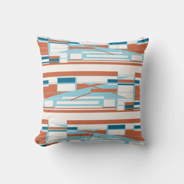 Turquoise Orange White Mediterranean Rowed Design Cushion (Front)