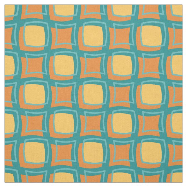 Turquoise Orange Yellow Retro Pattern Fabric (Swatch)
