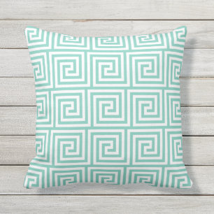 Turquoise Outdoor Pillows Greek Key