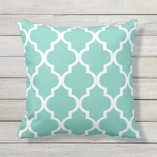 Turquoise Outdoor Pillows Quatrefoil Lattice